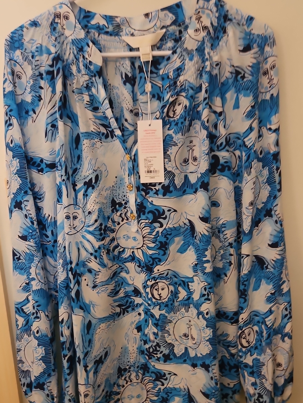Lilly Pulitzer Blue and White Celestial Button-Front Blouse